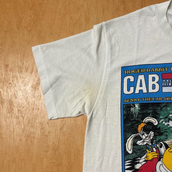 Vintage 90s Rodger Rabbit Cartoon Cab and Driver Medium WhiteT-Shirt - Picture 5 of 10